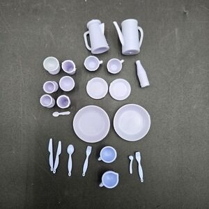 Vtg Barbie Dollhouse Replacement Plates Utencils Forks Spoons Purple